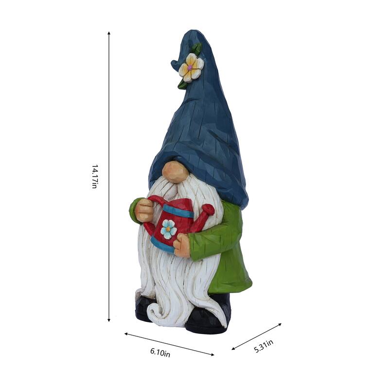 Country Rustic Gnome with Watering Can Outdoor Garden Statue - 14"