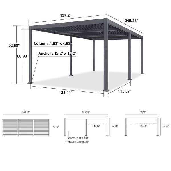 dimension image slide 19 of 36, PURPLE LEAF Outdoor Louvered Pergola with Adjustable Metal Roof for Patio Pergola