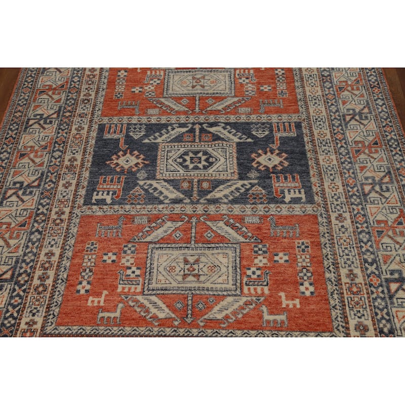 Hand Knotted Oriental 100% Wool Carpet Transitional Tribal Oranges & Rust Oushak Area Rug - 8' 11'' X 6' 5''