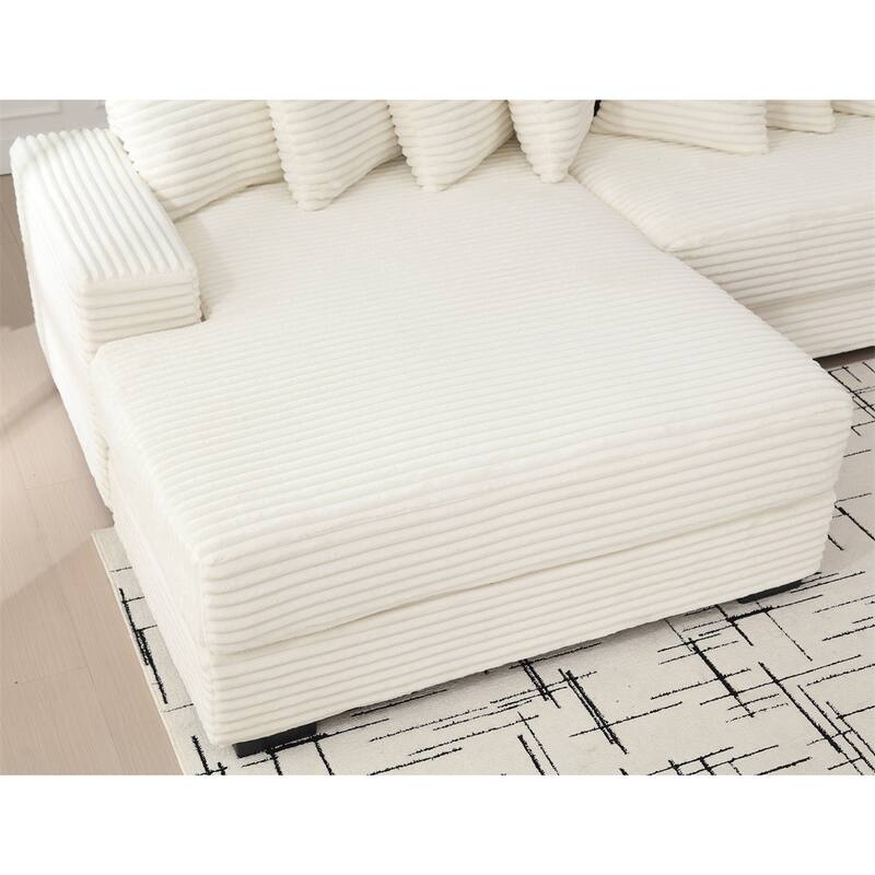 2-Piece Couches, Corduroy L-Shaped Sofa Chaise with 8 Throw Pillows
