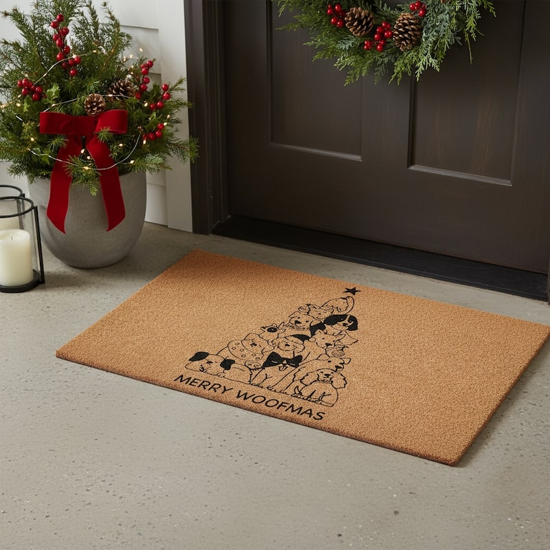 HomeRoots 17" X 29" Brown And Black Christmas Outdoor Coir Door Mat - 17.00' X '29.00 - 17.00' X '29.00