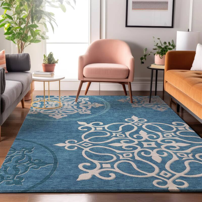 Premium Washable Super Soft Transitional Scroll Mayfield Rug - Teal - 8' x 10'