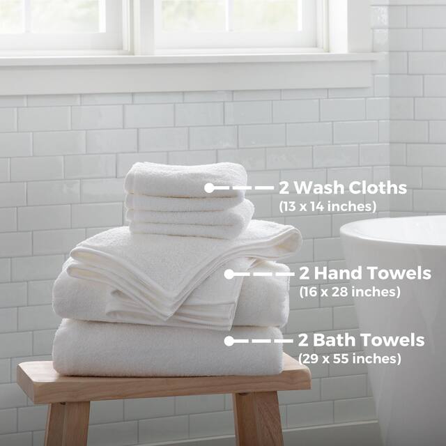 Linenspa Essentials Six Piece Luxury Cotton Towel Set - White
