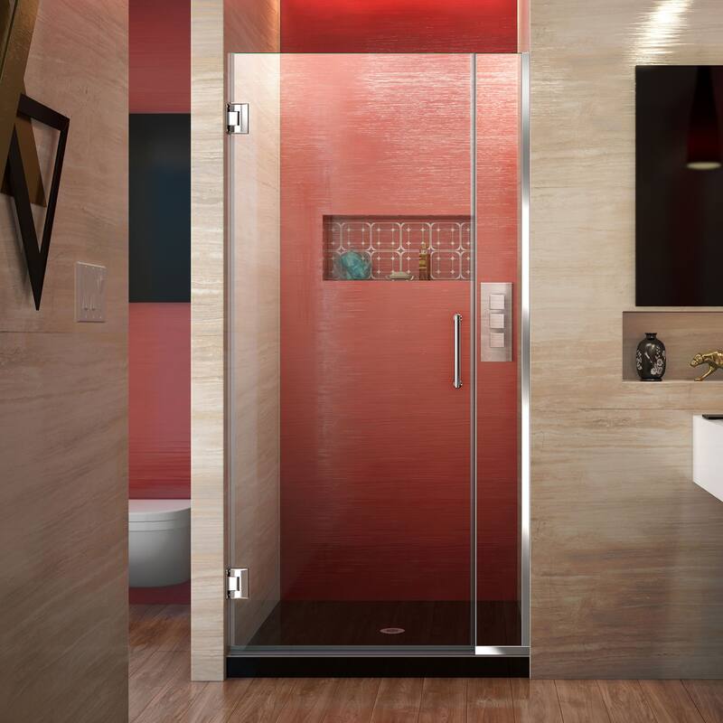 DreamLine Unidoor Plus 29-30 in. W x 72 in. H Frameless Hinged Shower Door, Clear Glass - Chrome Finish - 30" W x 72" H