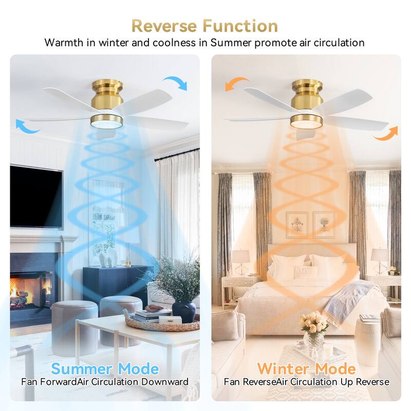 Sofucor 42/52 Inch Low Profile Flush Mount Ceiling Fan with Light,Remote Control,Solid wood/ABS Blades,Reversible Quiet DC Motor
