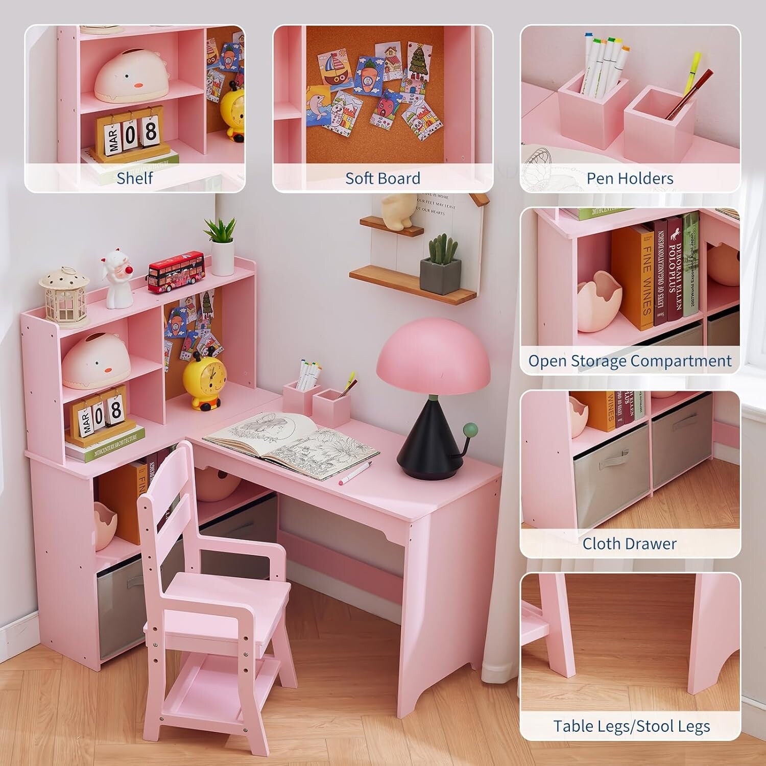 Kids Corner Desk, Desk and Chair Set for Children Features