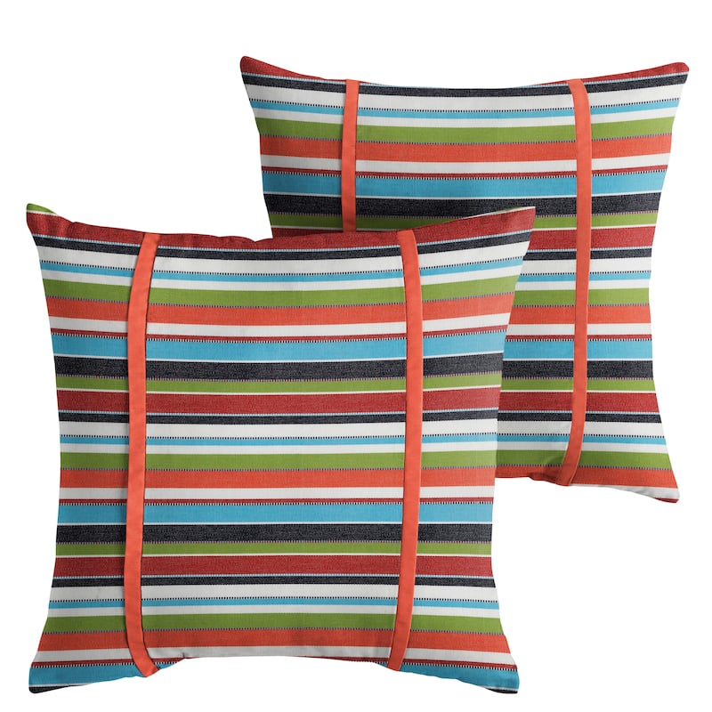 Sorra Home Sunbrella Outdoor Double Petite Flange Pillow Set of 2 - Sunbrella - Carousel Confetti/Canvas Melon - 22 in H x 22 in W x 6 in D