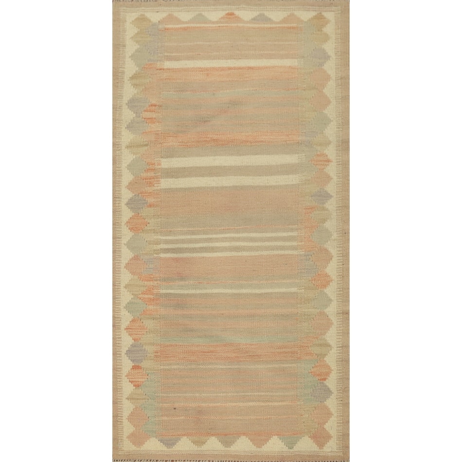 Hand Woven Oriental 100% Wool Carpet Southwestern Tribal Oranges & Rust Kilim Area Rug - 4' 3'' X 2' 3''