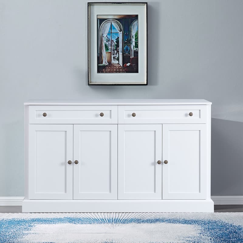 Contemporary Minimalist Wooden Sideboard with 2 Drawers and 2 Cabinets - White