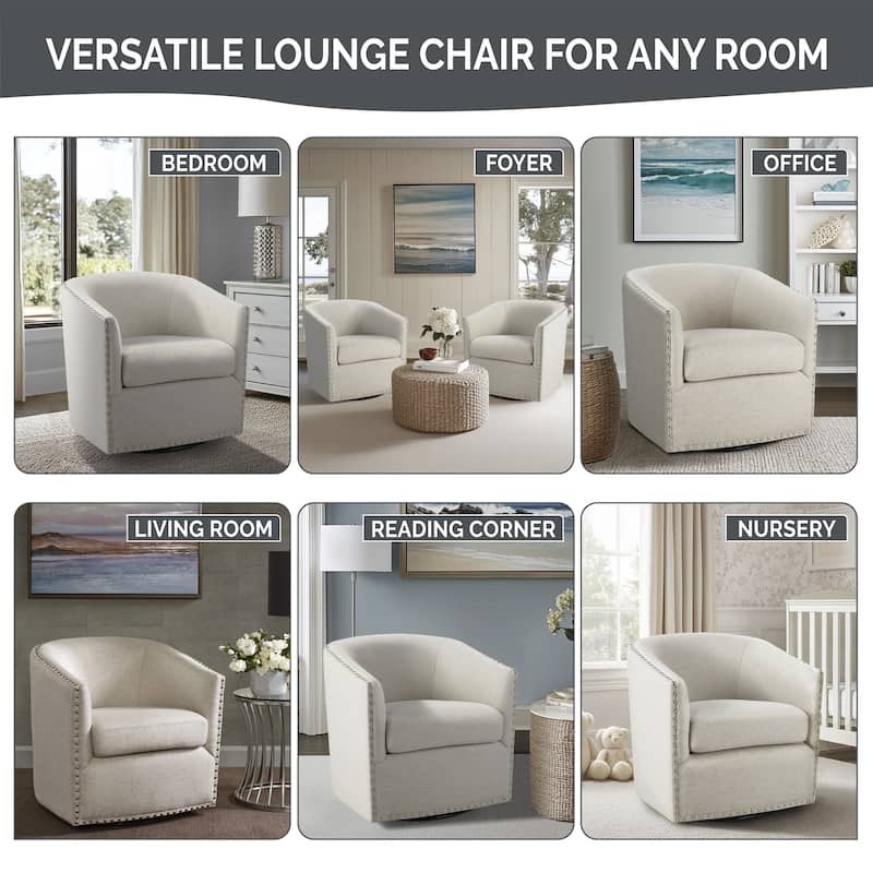 Madison Park Tyler Upholstered Swivel Barrel Chair with Nailheads