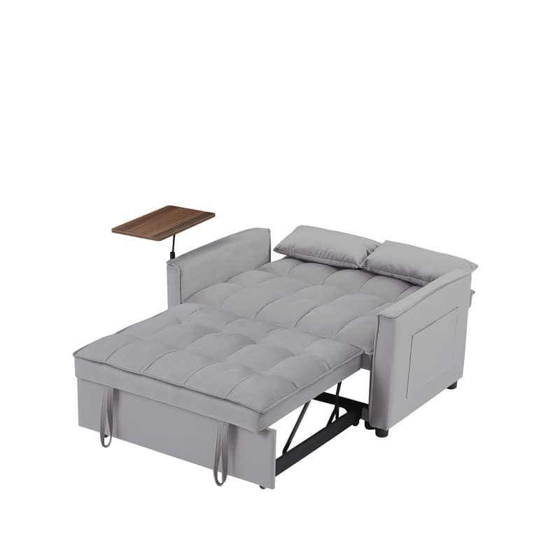 Modern Style Velvet Upholstered Sleeper Sofa with Table Board