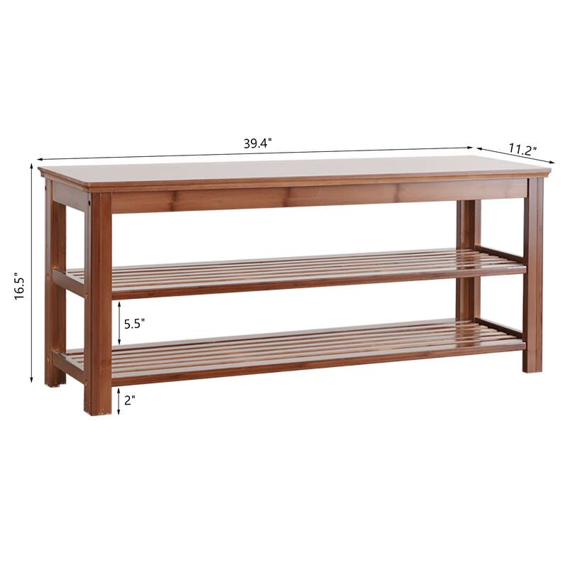 3-Tier Bamboo Shoe Rack Bench, Shoe Storage Organizer, Entryway Bench
