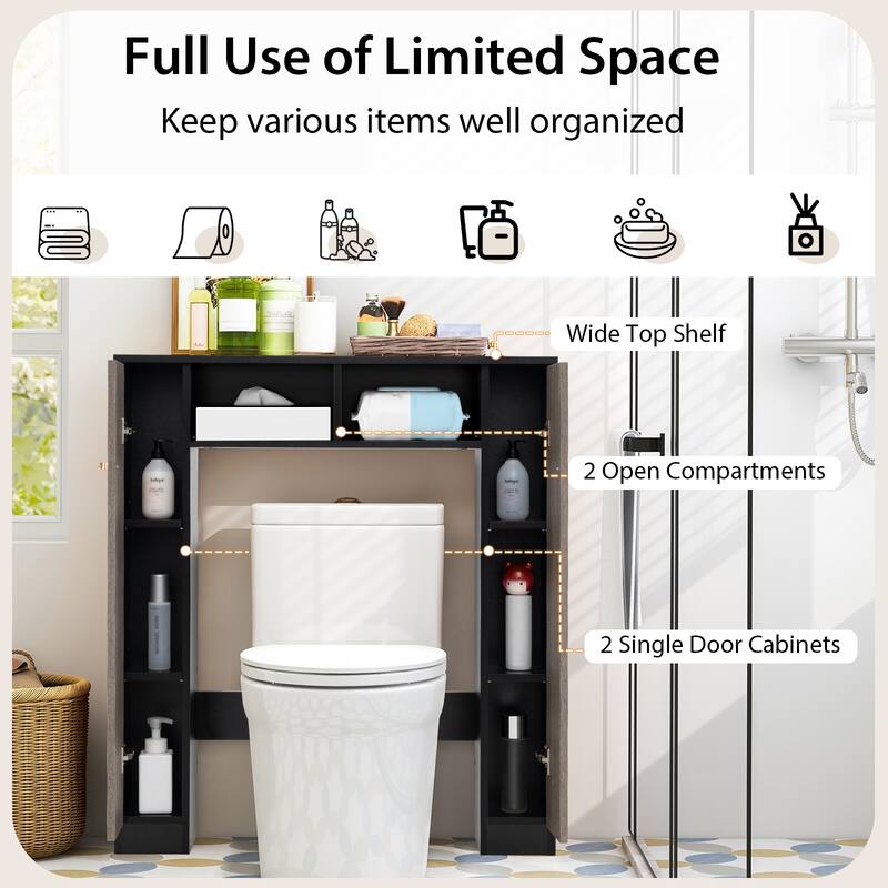 Over Toilet Storage Cabinet with Shelves and Double Door Cabinets