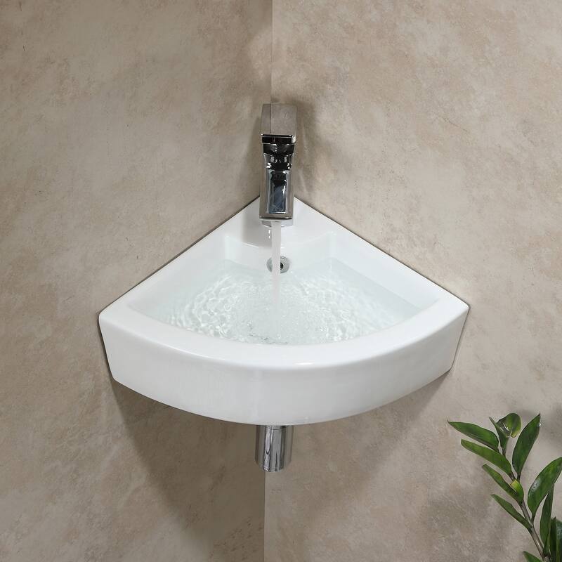 HOROW 12.6 in. Corner Wall-Hung Bathroom Sink in White with Overflow