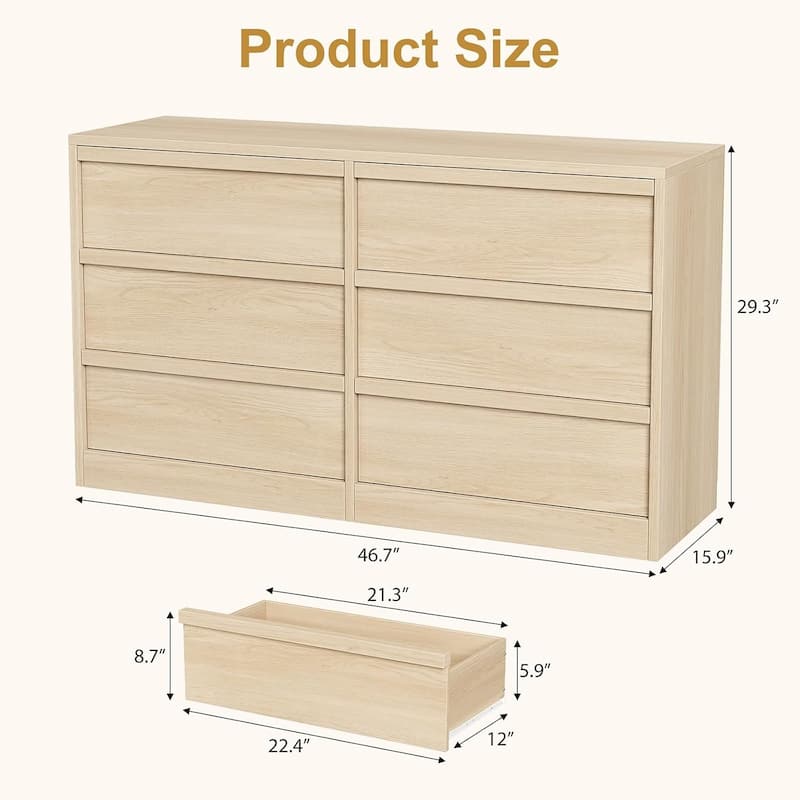Modern Double Dresser Organizer with Large Storage, Wooden Chest of Drawers