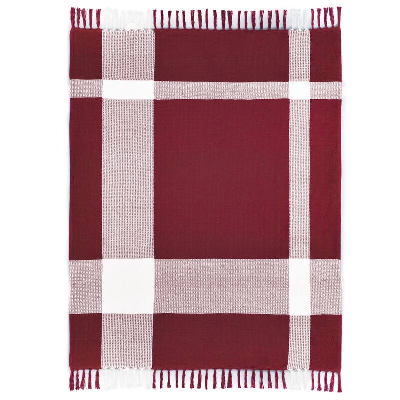 Sevita Hand-Woven Plaid Standard Size Throw Blanket - Burgundy