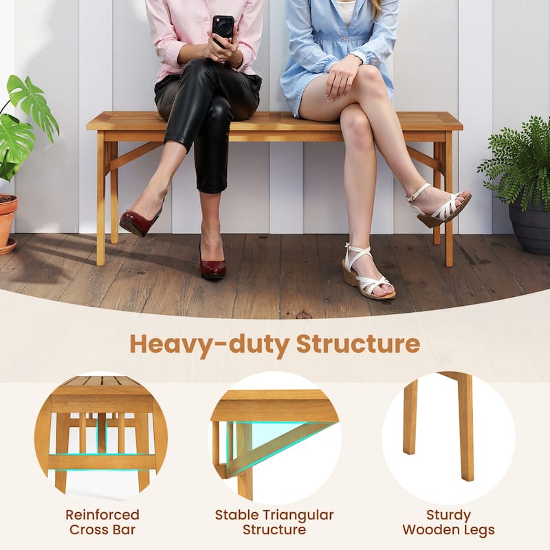 Gymax Acacia Wood Outdoor Bench 48'' Long Backless Wooden Picnic Bench