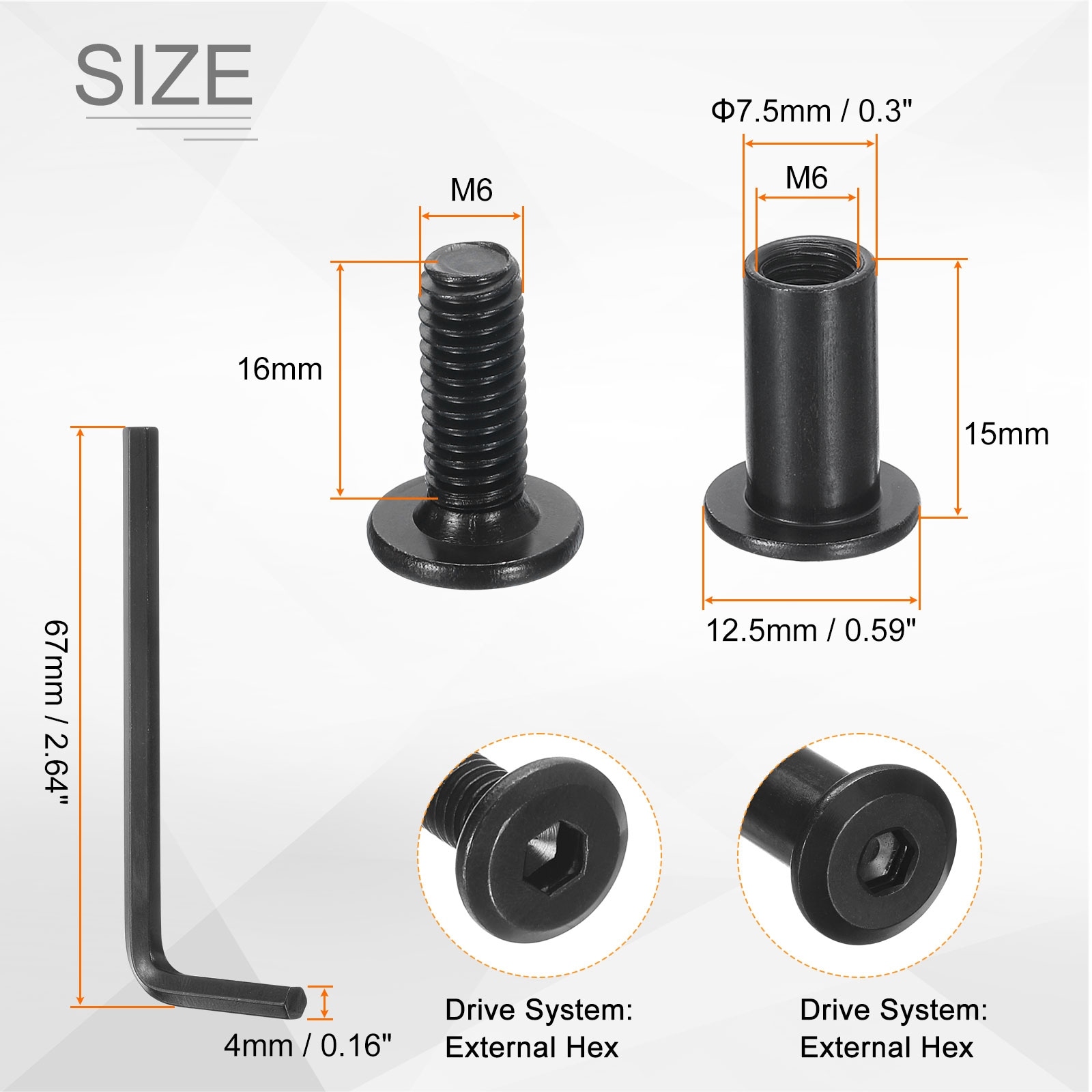 Hex Drive Socket Cap Bolt and Nuts with Hex Wrench, Furniture Connector Bolts and Screws for Furniture Countersunk Belt
