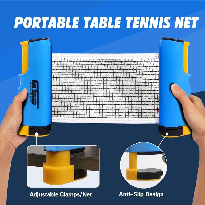 GSE™ Adjustable Retractable Ping Pong Net & Post. Anywhere Portable Table Tennis Net & Clamps
