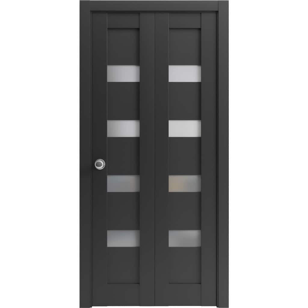 SartoDoors Quadro 4113 | Closet Door Bi-fold Door | Solid Wood w/ Glass | Hardware Set | 18x80, Matte Black Bedroom Door