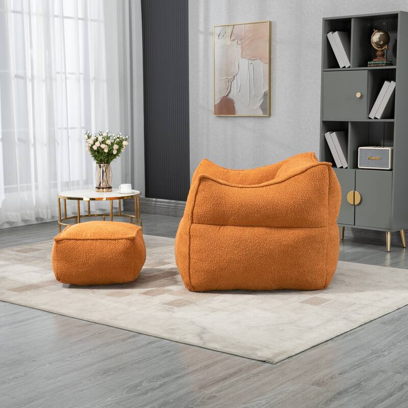 GDFStudio - COOLMORE Boucle Bean Bag Chair with Memory Foam Filling for Ultimate Comfort