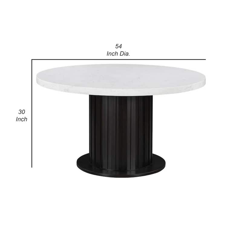 Shoy 54 Inch Round Dining Table, Cultured Marble Top, Espresso Brown Wood