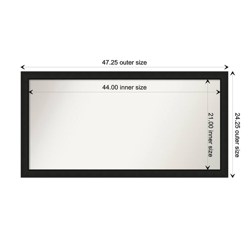 Midnight Black Narrow Framed Non-Beveled Custom Wall Mirror, Bathroom Vanity Mirror - Outer Size: 47.25 x 24.25