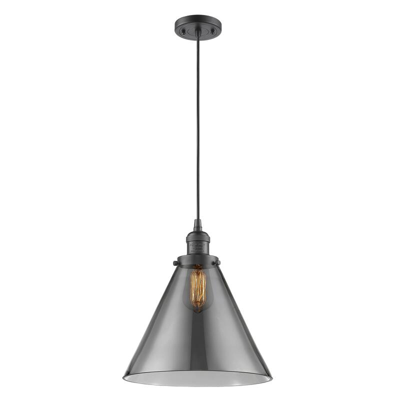 Innovations Lighting Franklin Restoration Cone - 1 Light 12" Cord Hung Mini Pendant - Oil Rubbed Bronze/Light Smoke