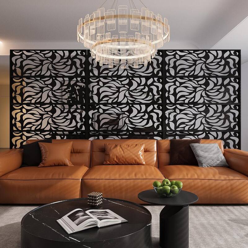 1pcs 72 in H x 46 in W Metal Privacy Screen Panel Freestanding Rust-Resistant Outdoor Divider Leaf Style