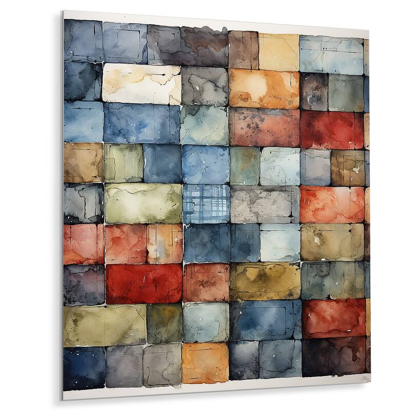 Designart "Colorful Earth Colors Tiles II" Abstract Tile Metal Wall Art Colorful Metal Wall Décor Modern Metal Art Work