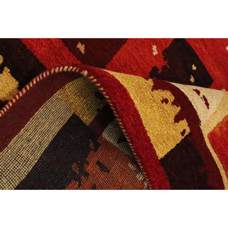 Hand Knotted Oriental 100% Wool Carpet Modern Geometric Oranges & Rust Gabbeh Area Rug - 7' 4'' X 5' 0''