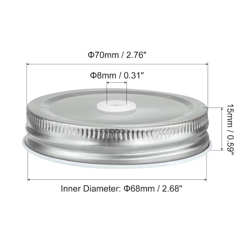 30Pcs 70mm Tinplate Mason Jar Lids Regular Mouth with Straw Hole - Silver