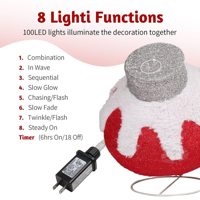 Set of 4 Lighted Ball Ornaments Christmas Decorations - red+green+blue+pink