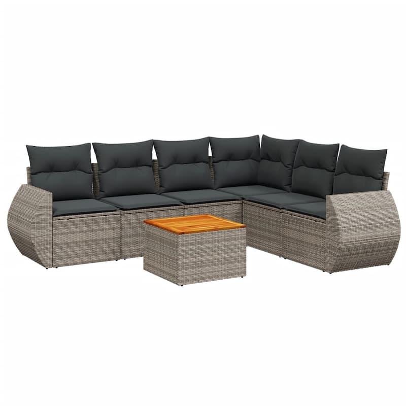 vidaXL Patio Sofa Set with Cushions Outdoor Furniture 7 Piece Poly Rattan