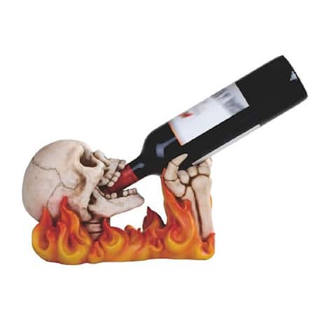 Q-Max 11"W Skull with Flame Wine Rack Bottle Holder Dining Room Decoration Figurine