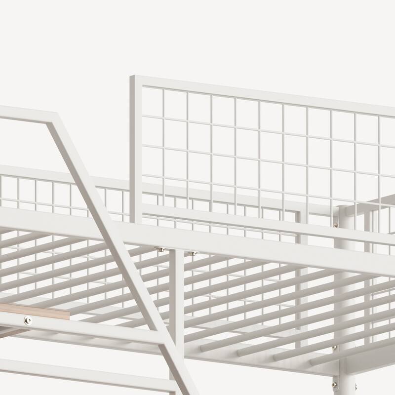 Twin Loft Metal Bed with Charging Station and LED Lights for Bedroom and Dormitory