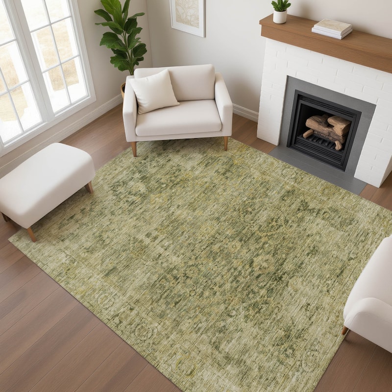 Premium Washable Super Soft Vintage Traditional Mayfield Rug - Green - 10' x 14'