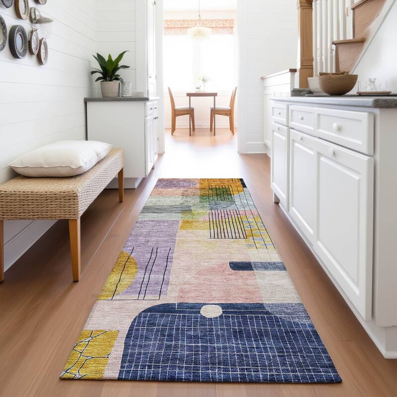 Premium Washable Super Soft Abstract Contemporary Mayfield Rug - Plum - 2'3" x 7'6"