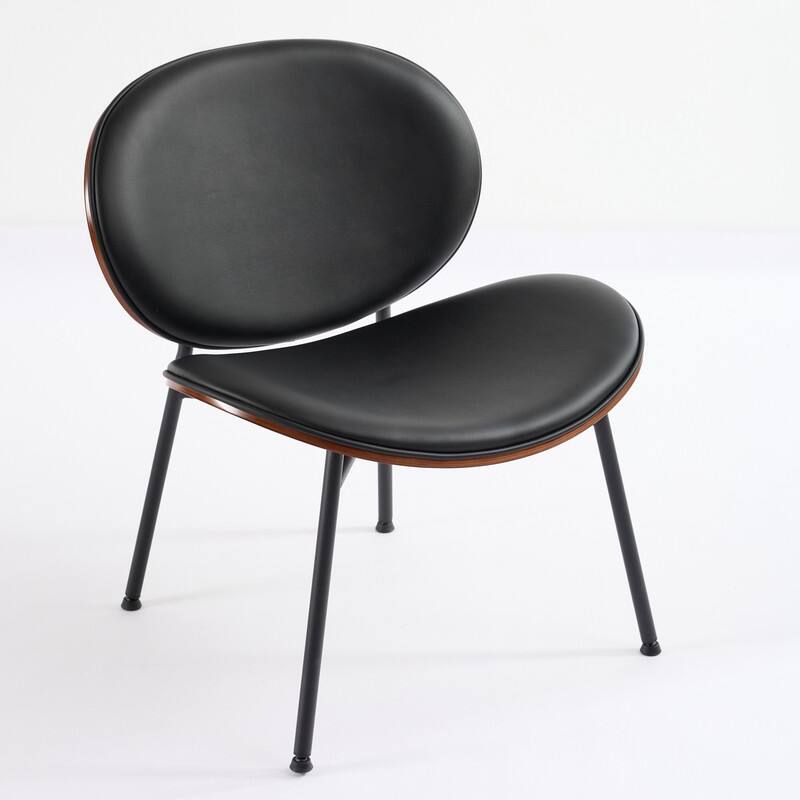 Mid-Century Modern Shell Chair - Black PU Leather with Walnut Finish Tripod Base