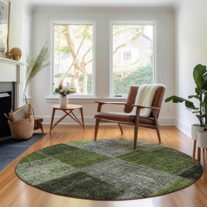 Premium Washable Super Soft Vintage Global Mayfield Rug - Olive - 8' x 8' - Round