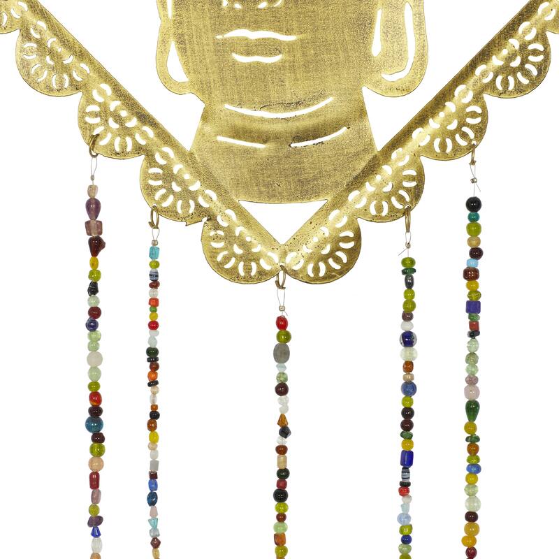 Metal Buddha Windchime with Glass Beads and Cone Bells - Gold - Roche River Decor