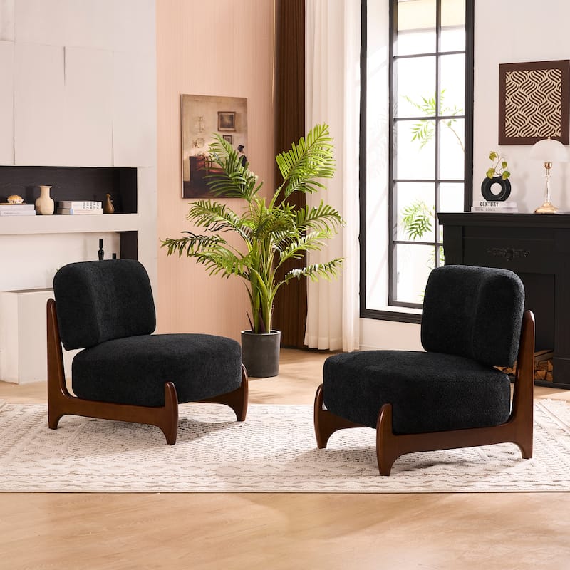 30"W Mid-Century Modern Accent Chair with Solid Wood Frame, Boucle Comfy Living Room Chair for Bedroom Lounge Reading Room