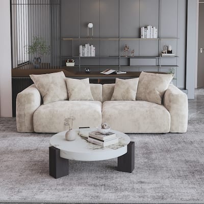 Corduroy Upholstered Deep Seat Comfy Sofa&Couches with Solid Wood Legs for Living Room