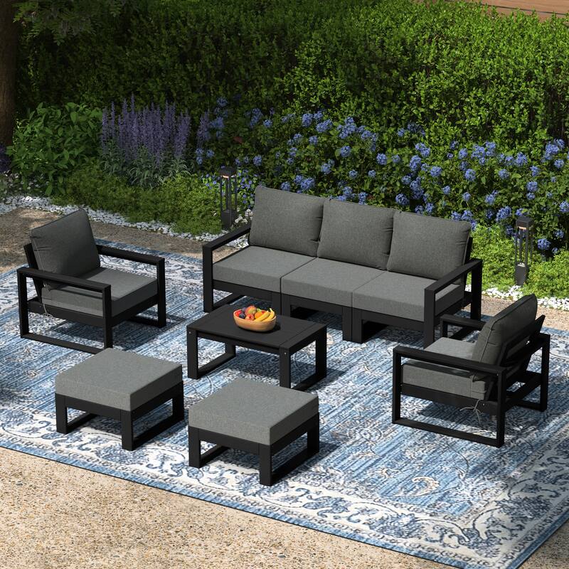 Endless Patio Sectional 8-Piece Lounge Sofa Set with Black Frame