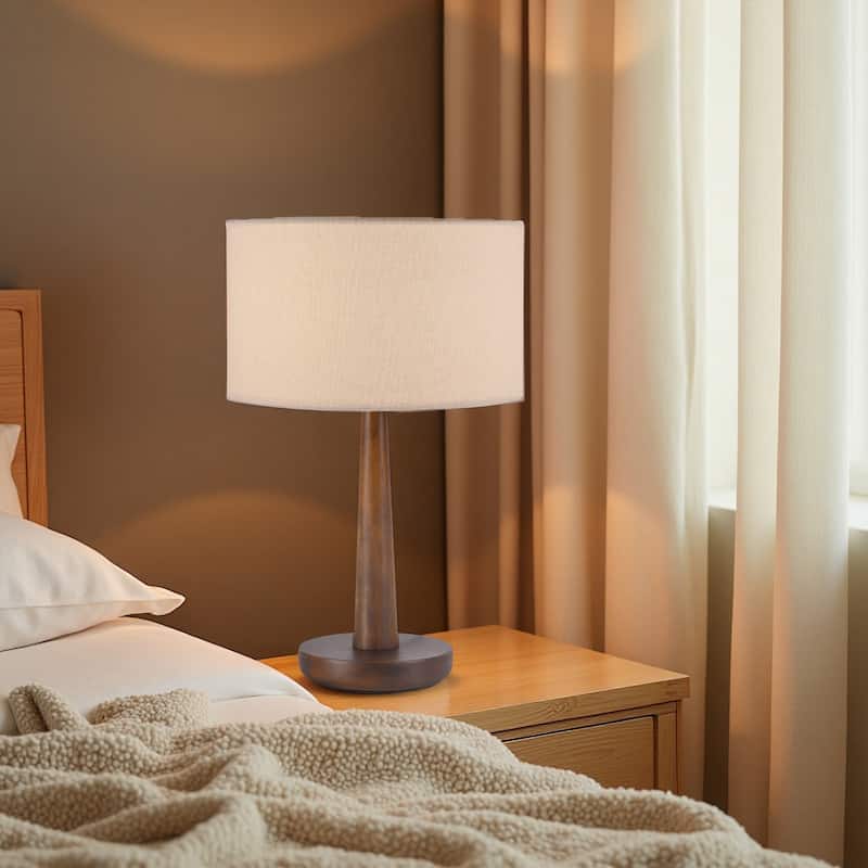 18.5 in. Retro Walnut Wooden Table Lamp with Velvet Shade and Solid Wood Base