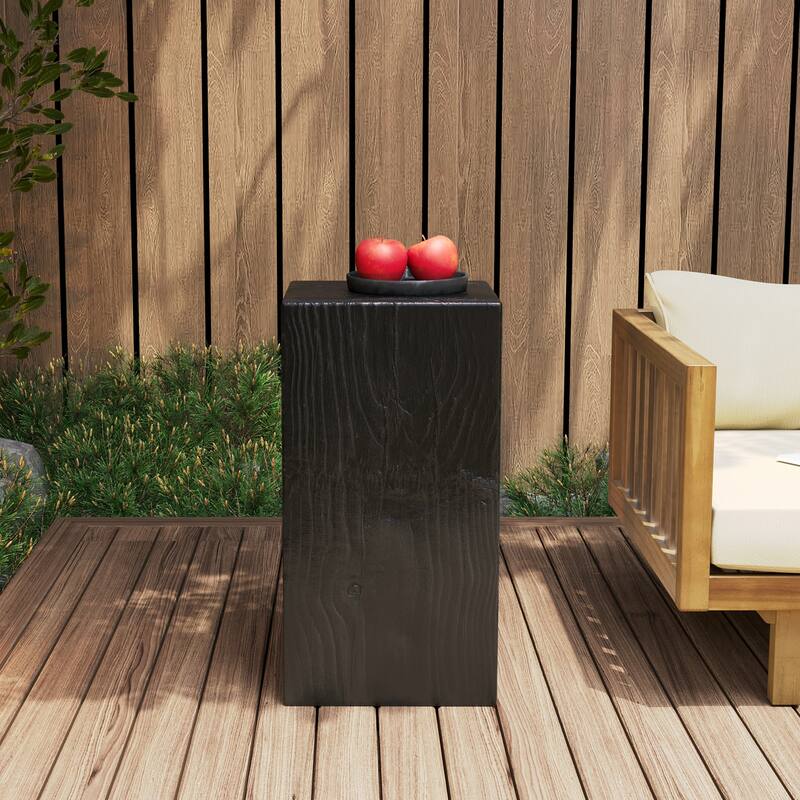 Roomfitters 27.75" Square-Column MGO End Table, Distressed Wood-Look Pedestal for Indoor/Outdoor Use