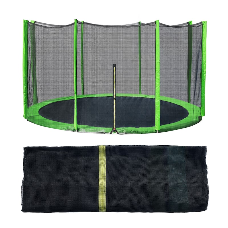 Aoodor Outdoor Trampoline Replacement Net with Zipper, Hooks, Pole Cover - Green - 12ft