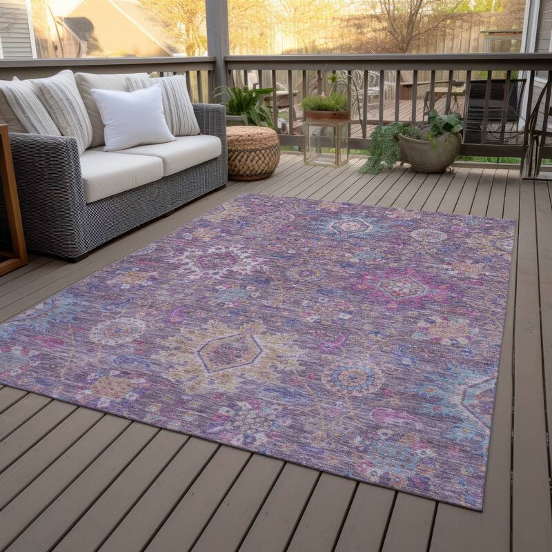 Machine Washable Indoor/Outdoor Boho Traditional Chantille Rug