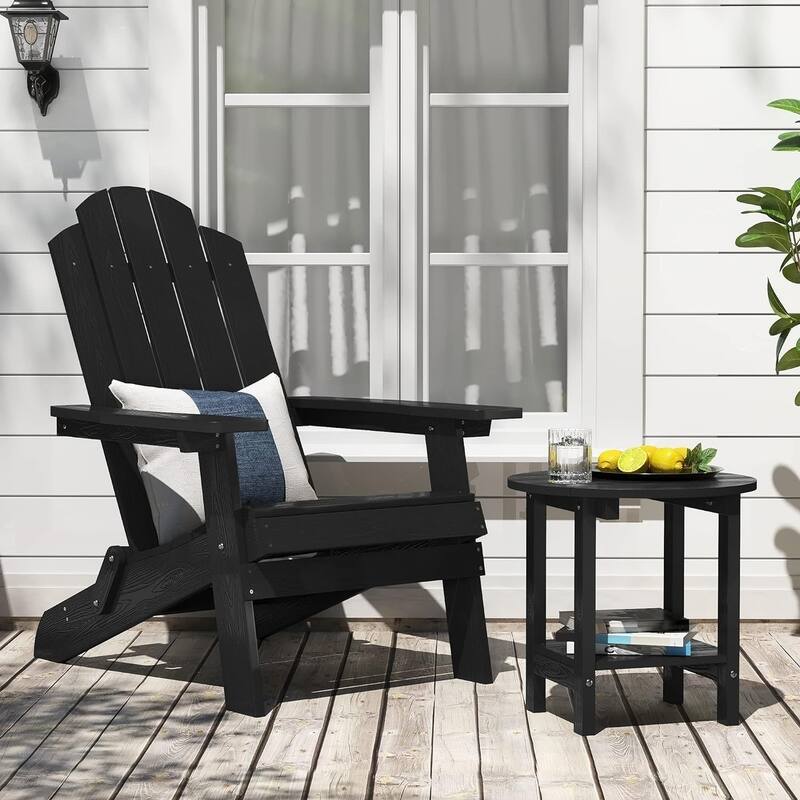 WINSOON All Weather HIPS Outdoor Round 2-Tier Outdoor Side Tables Adirondack Tables