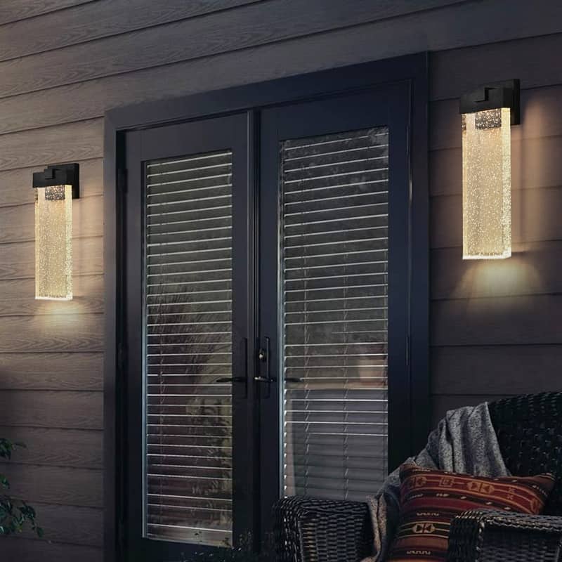 1-pack Modern Outdoor Wall Light Fixture, Weatherproof LED Wall Sconce with Bubble Crystal, Black Finish, Porch,Patio, Garden